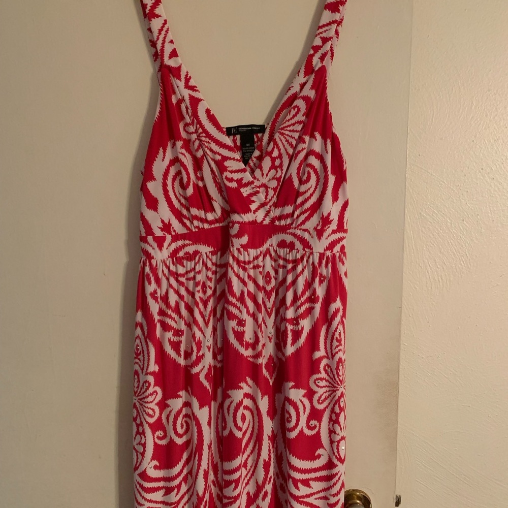 Red and white maxi dress